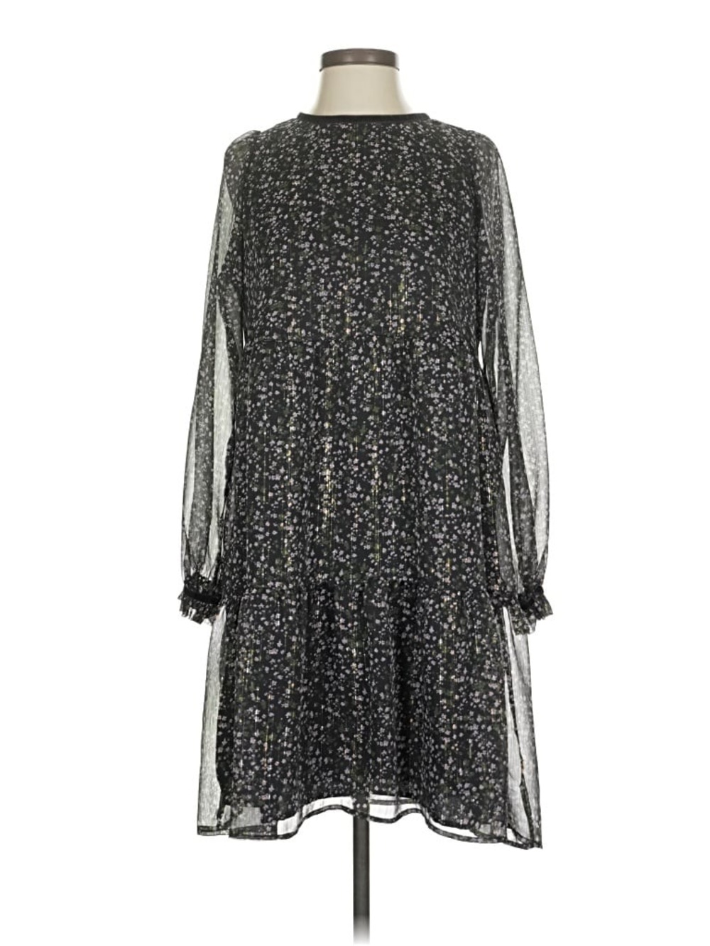 LOFT sheer black and floral print dress